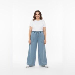 Women’s fade wash wide leg flares drawstring waist denim jeans size large NEW